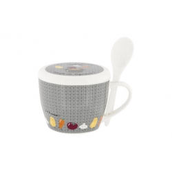 BOL SOPA CERAMICA CON CUCHARA ø 9&nbsp;X&nbsp;12&nbsp;CM GRIS